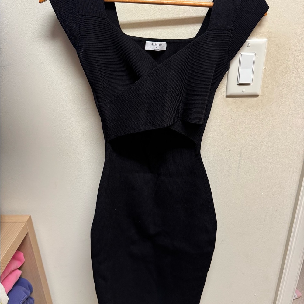 Babaton Black Cutout Ribbed Midi Dress